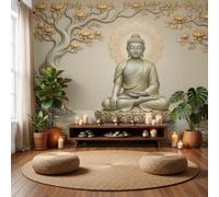 LODMLOER 3D Papier Peint Panoramique Statue De Bouddha Méditation,250x175cm Bouddhisme Lotus Élégant Grandes Murales Poster pour Salon Chambre Canapé TV Fond Décoration