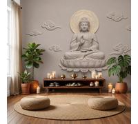 LODMLOER 3D Papier Peint Panoramique Statue Relief De Bouddha,250x175cm Sculpture Bouddhiste Religieuse Grandes Murales Poster pour Salon Chambre Canapé TV Fond Décoration