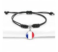 LODMLOER 3Pcs Bracelet Drapeau France, Bracelet Tressé Fait Main Multicolore Simple, Bracelet Drapeau Réglable Bracelet Français Bijoux Cadeau pour Hommes Femmes Enfants,Black,28Cm
