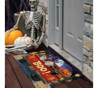 LODMLOER 40 x 60 cm Paillasson Halloween,Citrouille Momie Antidérapant Polyester Tapis Porte Entrée Extérieure Exterieur Tapis Caoutchouc Rue des Camions Vintage Halloween Deco