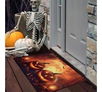 LODMLOER 45 x 75 cm Paillasson Halloween,Citrouille Lumineuse Antidérapant Polyester Tapis Porte Entrée Extérieure Exterieur Tapis Caoutchouc Pleine Lune Forêt De La Terreur Halloween Deco