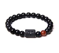 LODMLOER Bélier 12 Constellation Signes du Zodiaque Bracelet De Perles - Bracelet Couples Naturel Noir Onyx Pierre Bracelet À Breloques Élastique pour Femmes Hommes Cadeau d'anniversaire,Bélier