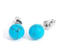 LODMLOER Boucles d'oreilles À Tige en Pierre Naturelle De 8 Mm - Perles Rondes en Cristal De Quartz Couleur Argent Clous d'oreille Simples, Bijoux d'oreille À La Mode pour Femme Fille, Bleu Turquoise