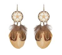 LODMLOER Boucles d'oreilles Plumes Bohèmes avec Motif Attrape-Rêves - Boucles d'oreilles Longues Pendantes À Franges pour Cadeau De La Fête des Mères De La Saint-Valentin,Marron