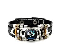 LODMLOER Bracelet En Cuir Lumineux 12 Constellation - Bracelet Punk À Tissage Multicouche Avec Douze Signes Du Zodiaque,Balance Scorpion Vierge Lion Bouton Time Gem Bracelet Pour Homme Et Femme
