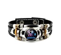 LODMLOER Bracelet En Cuir Lumineux 12 Constellation - Bracelet Punk À Tissage Multicouche Avec Douze Signes Du Zodiaque,Balance Scorpion Vierge Lion Bouton Time Gem Bracelet Pour Homme Et Femme