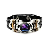 LODMLOER Bracelet En Cuir Lumineux 12 Constellation - Bracelet Punk À Tissage Multicouche Avec Douze Signes Du Zodiaque,Balance Scorpion Vierge Lion Bouton Time Gem Bracelet Pour Homme Et Femme