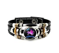 LODMLOER Bracelet En Cuir Lumineux 12 Constellation - Bracelet Punk À Tissage Multicouche Avec Douze Signes Du Zodiaque,Balance Scorpion Vierge Lion Bouton Time Gem Bracelet Pour Homme Et Femme