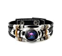 LODMLOER Bracelet En Cuir Lumineux 12 Constellation - Bracelet Punk À Tissage Multicouche Avec Douze Signes Du Zodiaque,Balance Scorpion Vierge Lion Bouton Time Gem Bracelet Pour Homme Et Femme