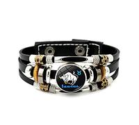 LODMLOER Bracelet En Cuir Lumineux 12 Constellation - Bracelet Punk À Tissage Multicouche Avec Douze Signes Du Zodiaque,Balance Scorpion Vierge Lion Bouton Time Gem Bracelet Pour Homme Et Femme