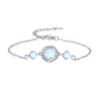 LODMLOER Bracelet Mignon de Pierre de Lune de cerf pour Le Cadeau d'anniversaire de Petite Amie Fashion Lady S925 Bracelet Bracelet Naturel de Pierre de Lune d'arc-en-Ciel, comme montré, réglable