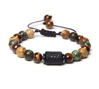 LODMLOER Bracelet Verseau 12 Perles Constellation - 8Mm Pierre Naturelle Africaine Turquoise Oeil De Tigre Signe du Zodiaque Bracelet pour Hommes Femmes, Bijoux De Charme Cadeau De Charme,Verseau