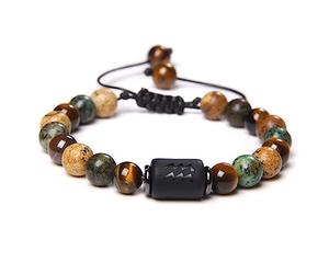 LODMLOER Bracelet Verseau 12 Perles Constellation - 8Mm Pierre Naturelle Africaine Turquoise Oeil De Tigre Signe du Zodiaque Bracelet pour Hommes Femmes, Bijoux De Charme Cadeau De Charme,Verseau