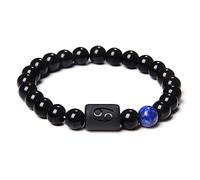 LODMLOER Cancer 12 Constellation Signes du Zodiaque Bracelet De Perles - Bracelet Couples Naturel Noir Onyx Pierre Élastique Bracelet À Breloques pour Femmes Hommes Cadeau d'anniversaire, Cancer
