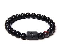 LODMLOER Capricorne 12 Constellation Signes Du Zodiaque Bracelet Perles - Bracelet Couples Naturel Noir Onyx Pierre Élastique Charme Bracelet Pour Femmes Hommes Cadeau D'Anniversaire, Capricorne