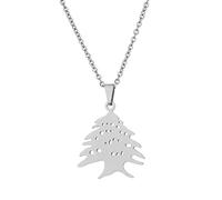 LODMLOER Carte du Liban Pendentif Colliers pour Femmes Hommes - Armoiries Libanaises Cèdre Pendentif Collier Mode Unisexe Brillant 316L Couple Collier Accessoires,Gris,45Cm Ou 17,7 Pouces