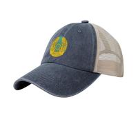 LODMLOER Casquette de Baseball Demi - Maille Rétro Emblème National du Kazakhstan Western Washed Denim Chapeau de Camion Symbole National Chapeau de Soleil en Coton Unisexe Réglable