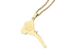 LODMLOER Collier Pendentif Carte Du Monde Pour Femmes Hommes - Hommes 316L Drapeau Érythrée Drapeau Carte Collier Dames Brillant À La Mode Carte Collier 45 / 60Cm Chaîne Deux Couleurs,Aureate,45Cm