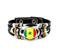 LODMLOER Étoile Verte Fraîche Sénégal Sur L'Art Du Drapeau, Bracelet Réglable En Cuir Accessoire Cadeau Tendance Décontracté Spirituel Punk Vintage Perles Enfant Couple Cadeaux Pour Femmes Hommes