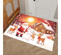 LODMLOER Paillasson de Aquarelle Père Noël Lavable de 80 x 120 cm pour Porte d'entrée, Tapis de Sol antidérapant pour Porche, Chambre à Coucher, Cuisine, Salle de Bain,Pleine Lune Maison en Bois