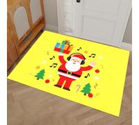 LODMLOER Paillasson de Illustration De Dessin Animé Lavable de 60 x 90 cm pour Porte d'entrée, Tapis de Sol antidérapant pour Porche, Chambre à Coucher, Cuisine, Salle de Bain,Père Noël Note Musicale
