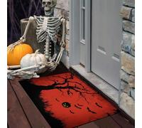 LODMLOER Paillasson d'halloween en Horreur Silhouette pour Porte d'entrée extérieure, Tapis d'entrée Rouge à Profil Bas avec Dos antidérapant,40 x 60 cm, Arbre Mort Chauve-Souris