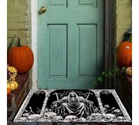 LODMLOER Paillasson d'halloween en Mort Crâne pour Porte d'entrée extérieure, Tapis d'entrée Noir Blanc à Profil Bas avec Dos antidérapant,80 x 120 cm, Sombre Gothique