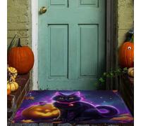 LODMLOER Paillasson Halloween Chat Magique Noir, Tapis de Porte Lanterne Citrouille Feuilles d'automne 40 x 60 cm pour Décoration Intérieur et Extérieur, Idée Cadeau Festivité