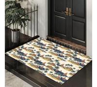 LODMLOER Paillasson Intérieur Antidérapant Poil Ras Rétro Île 45 x 75 cm Bleu Orange | Absorbant, Lavable, Doux,Voilier Palmier, pour Passage, Cuisine, Entrée