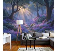 LODMLOER Papier Peint Forêt Des Rêves 200x140cm Violet Tissu intissé Peintures Murales Décoratives Chambre Bureau Salon Arbres Jacinthes Des Bois