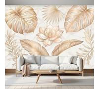 LODMLOER Papier Peint Illustration Botanique, Papier Peint Intissé,Feuilles Luxueuses Marbre, Fresque Murale Panoramique pour Chambre, Salon, Bureau, Décoration Murale,450x315cm