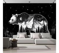 LODMLOER Papier Peint Intissé Faune Sauvage Ours, Forêt De Pins Montagne Poster Tableaux Photo Muraux Utilisé Pour Salon Chambre Bureau Décoration Murale (400x280cm)