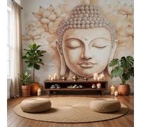 LODMLOER Papier peint intissé Statue De Bouddha Religion 200x140cm Papier peint panoramique Fresque Murale Tableaux Muraux Décoration Murale Salon Chambre Lotus Méditation
