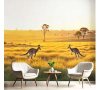 LODMLOER Papier Peint Kangourou Animal Des Prairies, Papier Peint Panoramique La Nature Sauvage Australienne, Fresque Murale Intissée pour Salon et Chambre, Décoration Murale 350x256cm