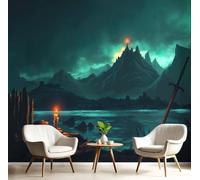 LODMLOER Papier Peint Panoramique Bougie Épée Longue 200x140cm Papier Peint Intissé Fresque Murale Vallée De La Rivière Sombre Fantastique pour Salon Canapé TV Fond Décoration Murale