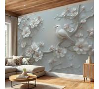 LODMLOER Papier Peint Panoramique Branches Élégantes Fleurs Et Oiseaux Chinois 450x315cm Papier Peint Intissé Fresque Murale pour Salon Chambre Restaurant Décoration Murale