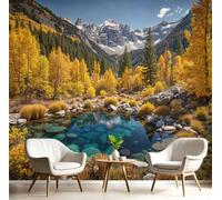 LODMLOER Papier Peint Panoramique Forêt Dense Lac 300x210cm Papier Peint Intissé Fresque Murale Vallée D'Automne pour Salon Canapé TV Fond Décoration Murale