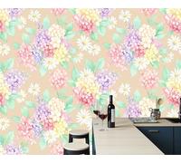 LODMLOER Papier peint panoramique intissé Aquarelle Florale Hortensia Marguerite 300x210cm XXL tapisserie murale photo, Décoration Murale pour Salon Chambre Rose Beige