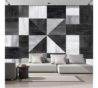 LODMLOER Papier peint panoramique intissé Bloc Grille Texture Du Grain Du Bois 300x210cm XXL tapisserie murale photo, Décoration Murale pour Salon Chambre Noir Blanc