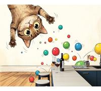 LODMLOER Papier peint panoramique intissé Chat Animal Illustration De Dessin Animé 350x256cm XXL tapisserie murale photo, Décoration Murale pour Salon Chambre Brun