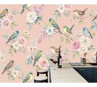 LODMLOER Papier Peint Roses Oiseaux À L'Aquarelle Panoramique 3D Fleurs Branches Papier Peint Murale Salon Chambre à Coucher Maison Décoration Intérieure 200x140cm