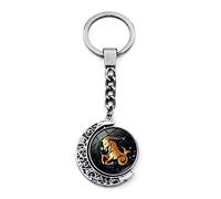 LODMLOER Porte-Clés Lumineux 12 Constellation - Porte-Clés Cabochon en Verre De Lune Rotatif À Double Face, Lion Vierge Balance Scorpion Sagittaire Signes du Zodiaque Porte-Clés Bijoux, Capricorne