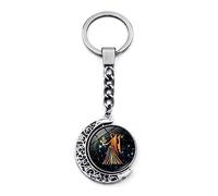 LODMLOER Porte-Clés Lumineux 12 Constellation - Porte-Clés Cabochon en Verre De Lune Rotatif À Double Face, Lion Vierge Balance Scorpion Sagittaire Signes du Zodiaque Porte-Clés Bijoux,Vierge