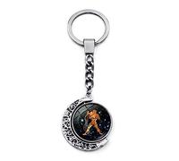 LODMLOER Porte-Clés Lumineux 12 Constellation - Porte-Clés Cabochon en Verre De Lune Rotatif À Double Face, Lion Vierge Balance Scorpion Sagittaire Signes du Zodiaque Porte-Clés Bijoux, Verseau