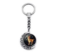 LODMLOER Porte-Clés Lumineux 12 Constellation - Porte-Clés Cabochon en Verre De Lune Rotatif À Double Face, Lion Vierge Balance Scorpion Sagittaire Signes du Zodiaque Porte-Clés Bijoux, Bélier