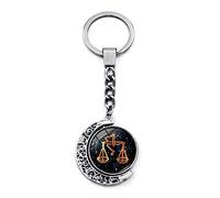 LODMLOER Porte-Clés Lumineux 12 Constellation - Porte-Clés Cabochon en Verre De Lune Rotatif À Double Face, Lion Vierge Balance Scorpion Sagittaire Signes du Zodiaque Porte-Clés Bijoux,Balance