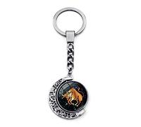 LODMLOER Porte-Clés Lumineux 12 Constellation - Porte-Clés Cabochon en Verre De Lune Rotatif À Double Face, Lion Vierge Balance Scorpion Sagittaire Signes du Zodiaque Porte-Clés Bijoux, Taureau