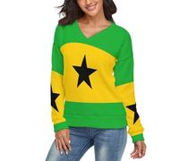 LODMLOER Pull à Manches Longues pour Femme Drapeau De São Tomé Et Príncipe Pull en Tricot Col en V Tunique Chaud Leger et Confortable pour Automne Hiver S-XXL, Vert Émeraude