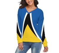 LODMLOER Pull en Tricoté pour Femme Drapeau De Sainte-Lucie Sweatshirt Chaud Tunique Tops Col en V Manche Longue Chemisier Automne Hiver S-XXL, Bleu