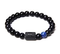LODMLOER Scorpion 12 Constellation Zodiac Signs Bracelet Perles - Bracelet Couples Naturel Noir Onyx Pierre Élastique Charme Bracelet Pour Femmes Hommes Cadeau D'Anniversaire,Scorpion